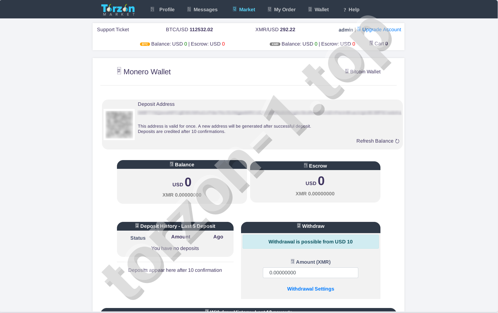 Torzon Market Monero Wallet Interface